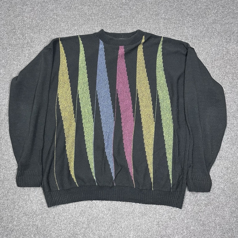 Vintage Alan Stuart Abstract Knit Sweater Black 90s Graphic Mens XL